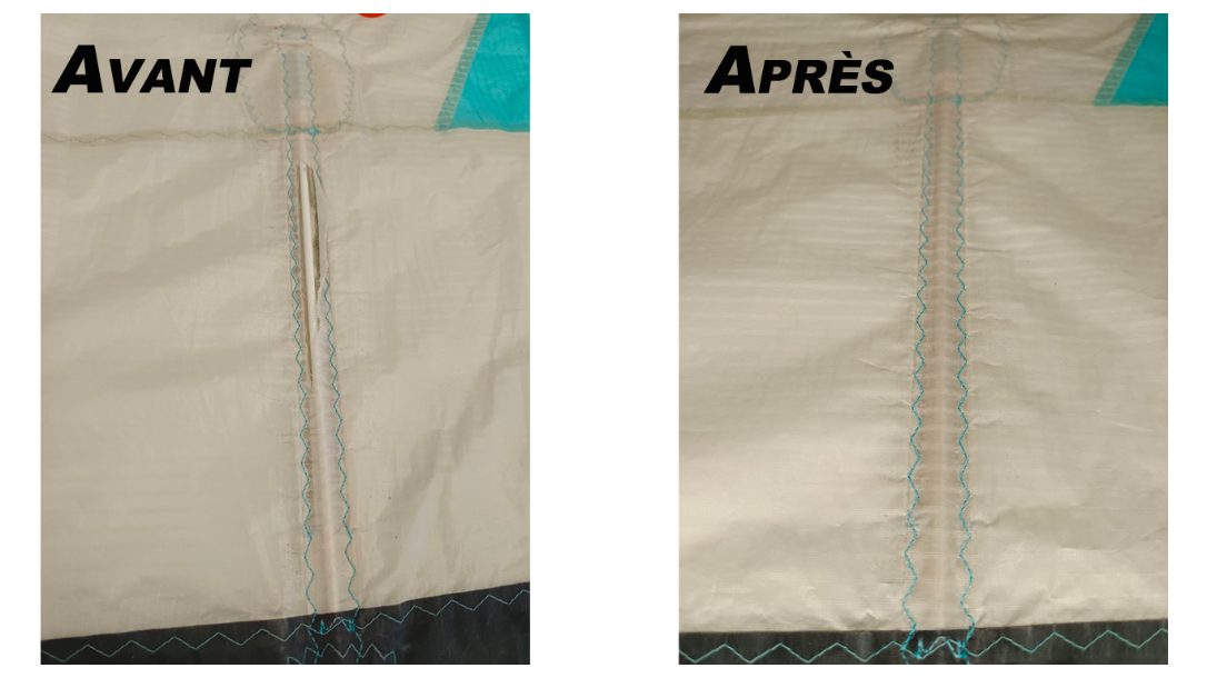 avant / après réparation aile de kite