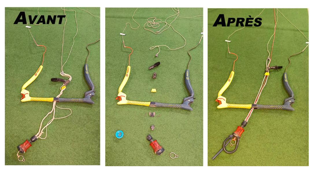 avant / après réparation d'une barre de kite