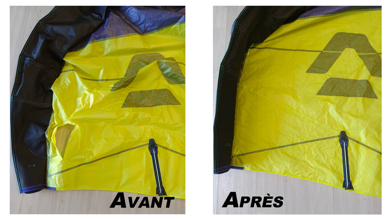 avant / après réparation d'une aile de wing